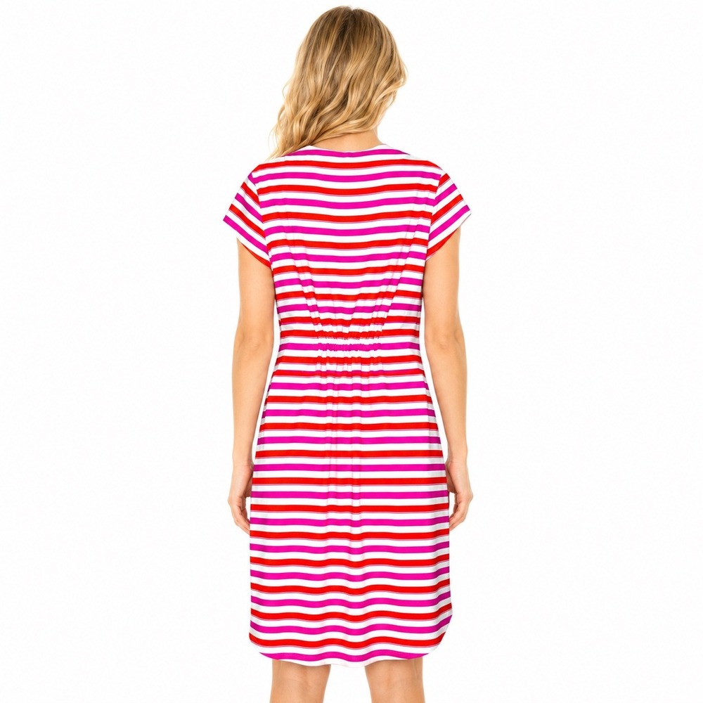 Jude Connally Laney Tunic Dress Pink Orange Stripe Resort Preppy Size L USA Made - Picture 2 of 13